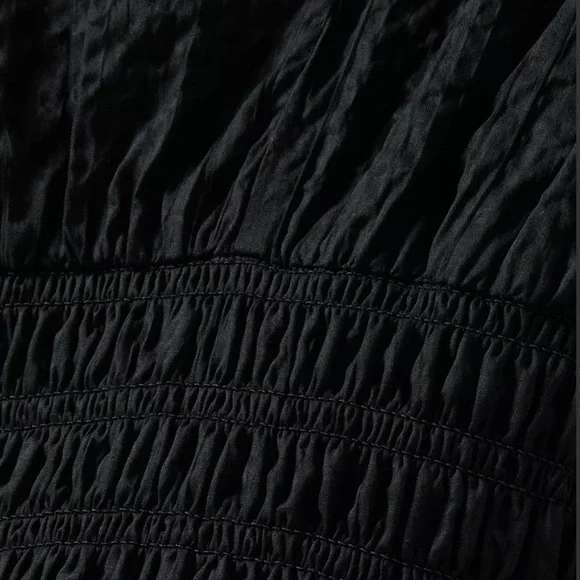 FRAME Denim V neck Smocked Long Sleeve Mini Dress Size Small Black NWT